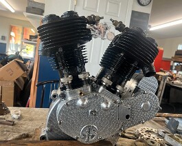 Rebuilt engine and magneto left side complete and ready to be placed into the frame.
